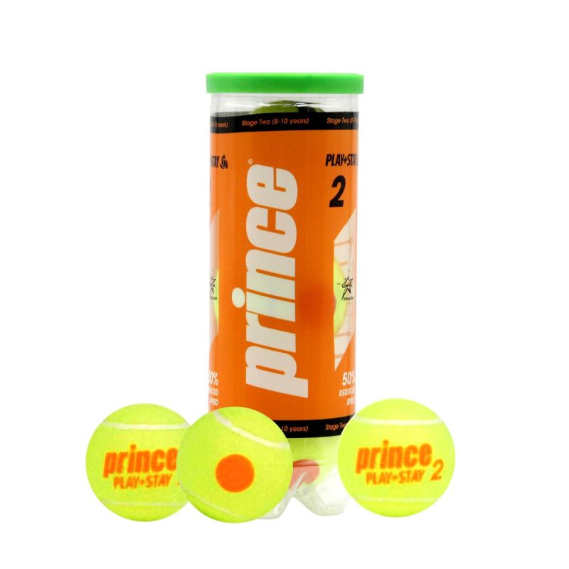prince stage 2 p&s tennis balls – 3 ball can (7g323000) | low compression, orange dot, ideal for beginners & juniors