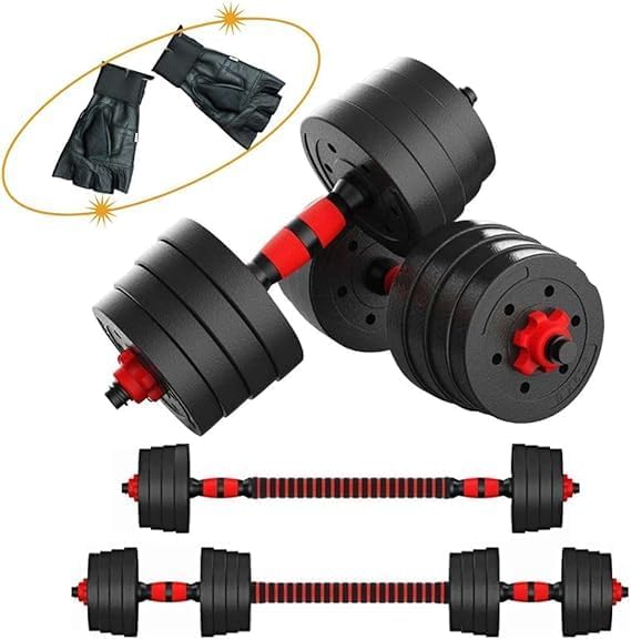 40kg adjustable dumbbell & barbell set with gym gloves