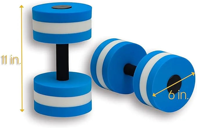 spall aqua dumbbells for water aerobics | eva foam water weights for aquatic fitness, resistance training & pool exercise (blue & white)