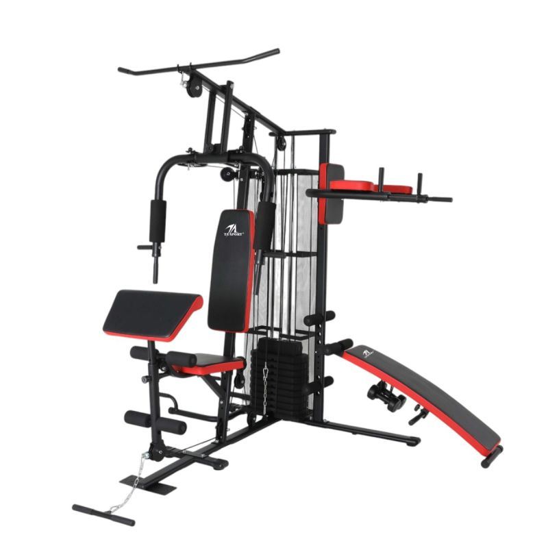 ta sport home gym 3 station weight stack 65kg with steel safety net es-409