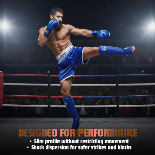 Shin Instep Guard Protective Leg Pad S M L XL Red Blue Black For Wrestling Sparring Karate MMA Muay Thai Boxing Kickboxing Sports Training Protective Gear Ideal For Men And Women(SI-1245)