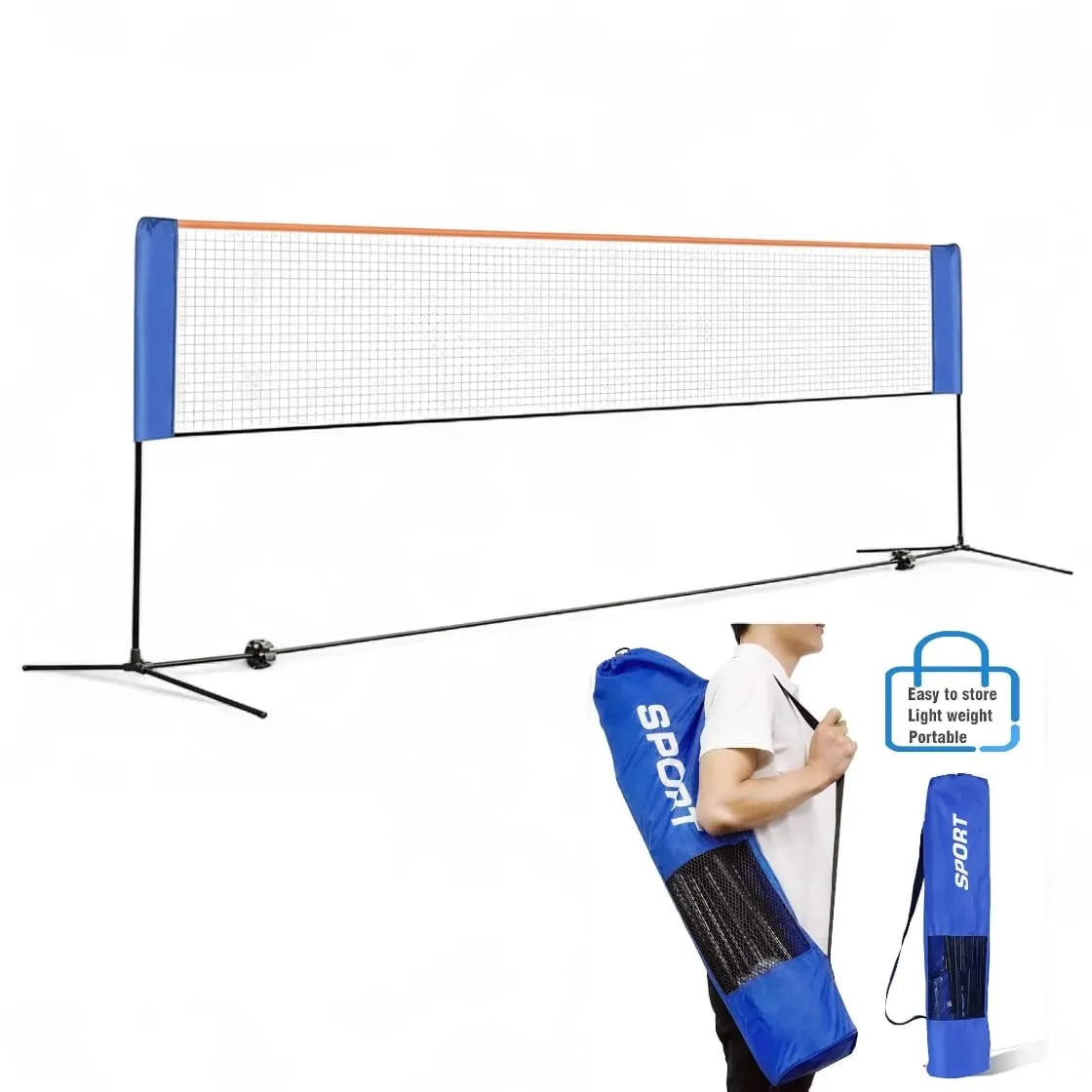 all-in-one adjustable sports net for badminton, wallyball, tennis | portable training net for indoor outdoor courts | height & width adjustable | easy setup