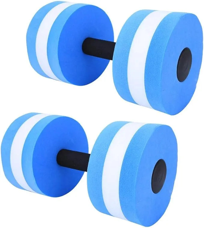 spall aqua dumbbells for water aerobics | eva foam water weights for aquatic fitness, resistance training & pool exercise (blue & white)