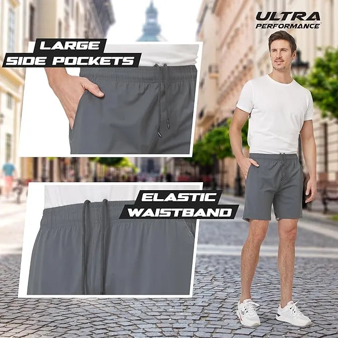 men’s swimming shorts – quick dry swim trunks for beach, pool & sports – black, white, grey