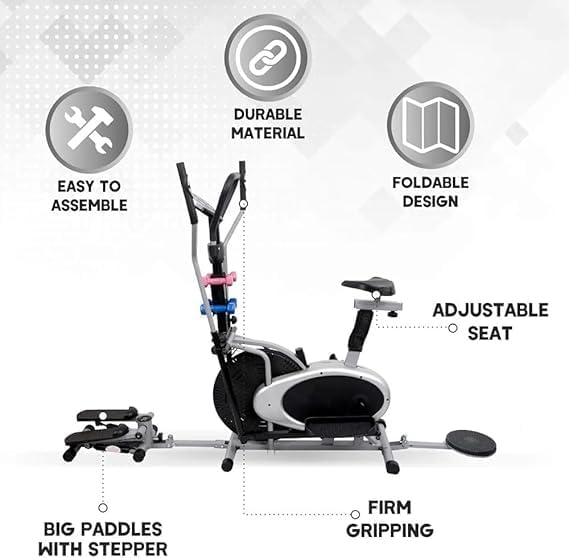 5-in-1 Elliptical Cross Trainer with Stepper, Twister & Dumbbells
