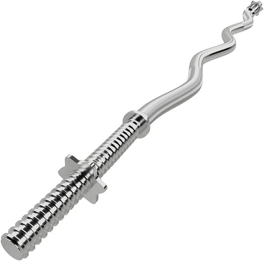 47-Inch Threaded Chromed Super Curl Barbell Bar with Collars