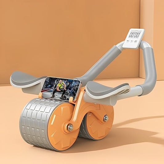2-in-1 Ab Roller Wheel with Mobile Holder & Timer