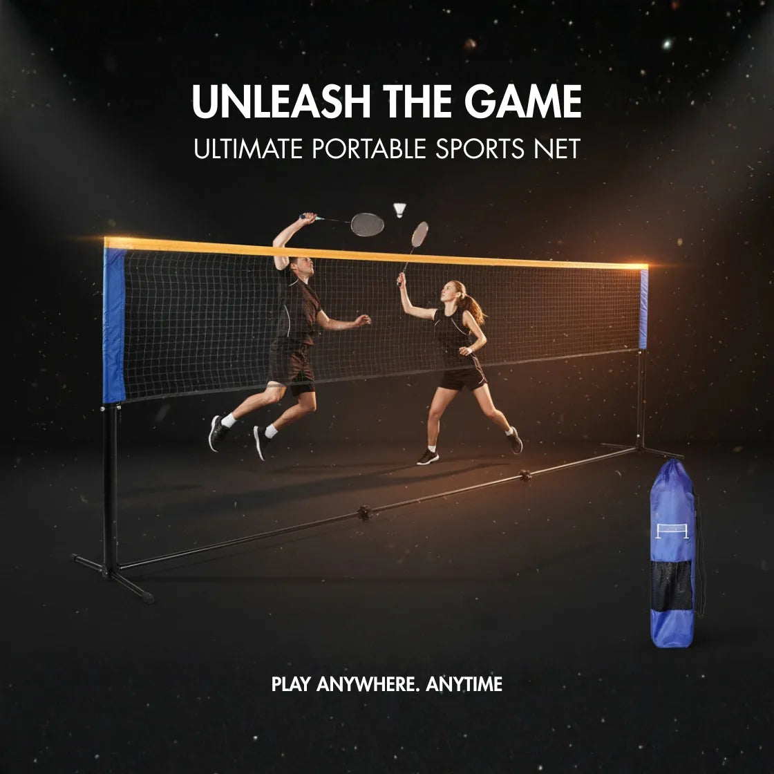 all-in-one adjustable sports net for badminton, wallyball, tennis | portable training net for indoor outdoor courts | height & width adjustable | easy setup