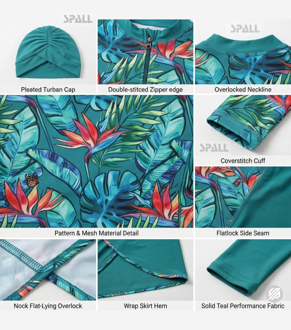 Muslim Women Modest Swimsuit Full Coverage Floral Print Three Piece Islamic Hijab Ladies Beachwear Swimming Swimwear | Ideal for All Surfaces, Kids & Adults | Match-Ready | Includes Pump & Needle