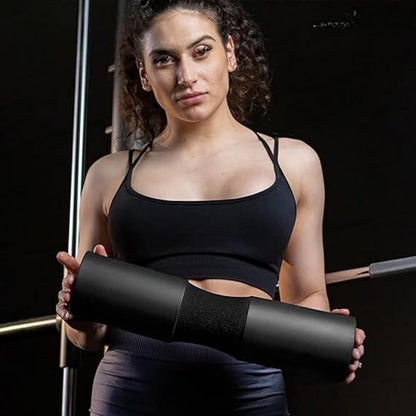 Barbell Pad (Black) - Non-Slip EVA Foam Squat Pad with Safety Straps