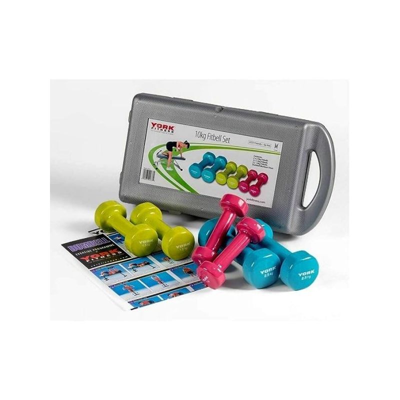 york fitness 10kg vinyl fitbell set in a case 1678 
