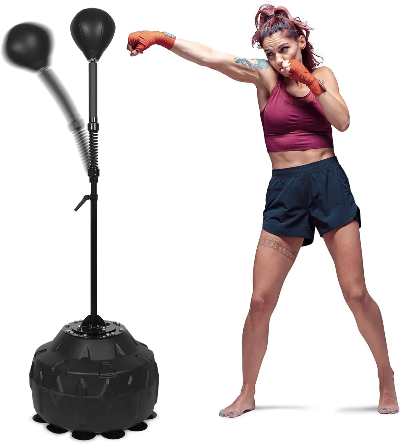 reflex speed bag thick base punching bag free standing boxing bag with adjustable height & reinforced spring strong durable relief stress ball for boxer fitness person | ideal for all surfaces, kids & adults