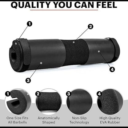 Barbell Pad (Black) - Non-Slip EVA Foam Squat Pad with Safety Straps