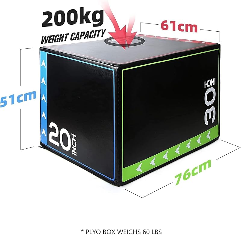 3-in-1 extra firm foam plyometric jump box (20"x24"x30")