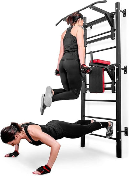 Wall Bars with Pull-Up Bar, Dip Station, Adjustable Incline Bench