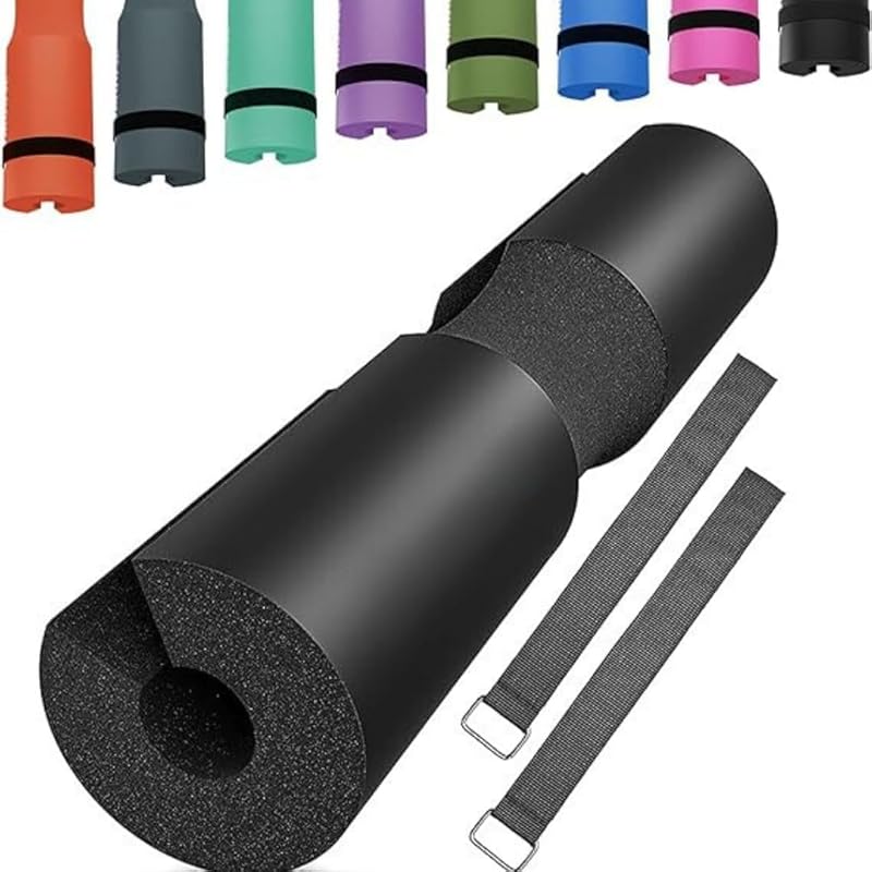 barbell pad (black) - non-slip eva foam squat pad with safety straps