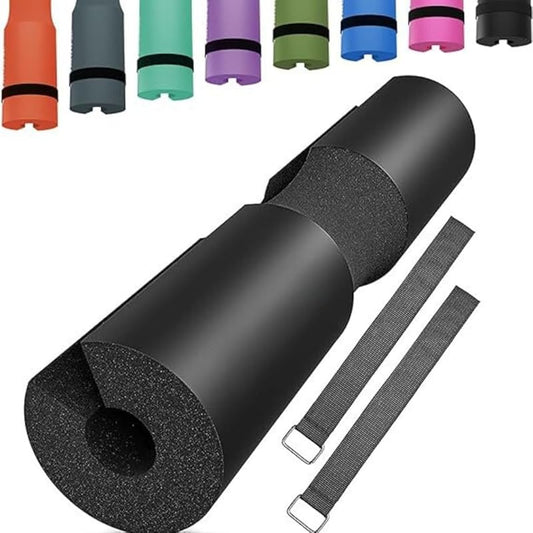 Barbell Pad (Black) - Non-Slip EVA Foam Squat Pad with Safety Straps