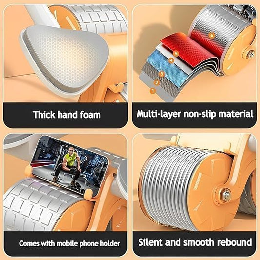2-in-1 Ab Roller Wheel with Mobile Holder & Timer