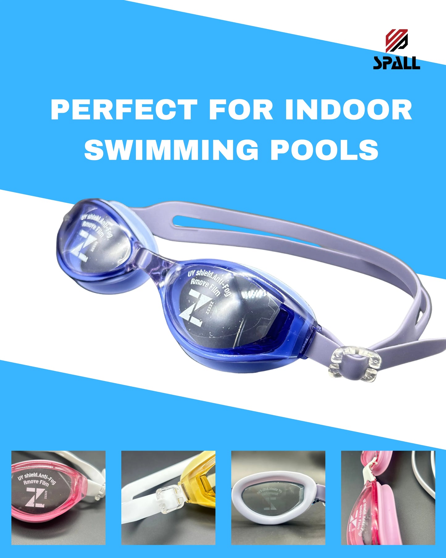anti-fog swimming goggles with uv protection, silicone strap – indoor & outdoor use