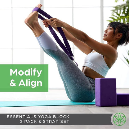Premium Yoga Block Set - 2 EVA Foam Yoga Blocks & 1 Stretching Strap