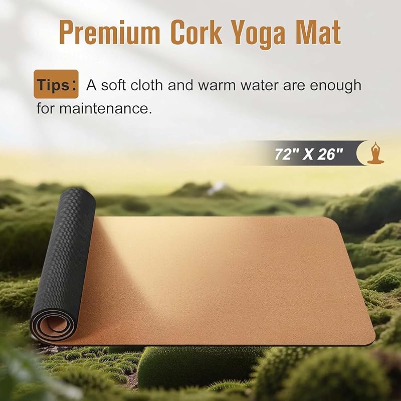 cork & tpe yoga mat | extra long non-slip eco-friendly mat | 4mm