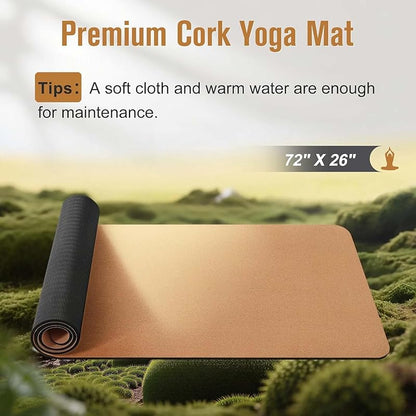 Cork & TPE Yoga Mat | Extra Long Non-Slip Eco-Friendly Mat | 4mm