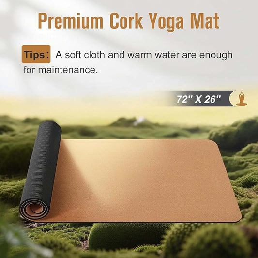 Cork & TPE Yoga Mat | Extra Long Non-Slip Eco-Friendly Mat | 4mm