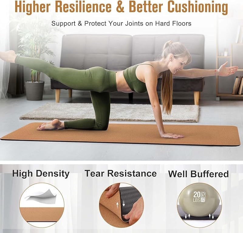 Cork & TPE Yoga Mat | Extra Long Non-Slip Eco-Friendly Mat | 4mm