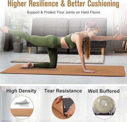 Cork & TPE Yoga Mat | Extra Long Non-Slip Eco-Friendly Mat | 4mm