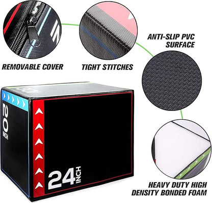 3-in-1 Extra Firm Foam Plyometric Jump Box (20"x24"x30")