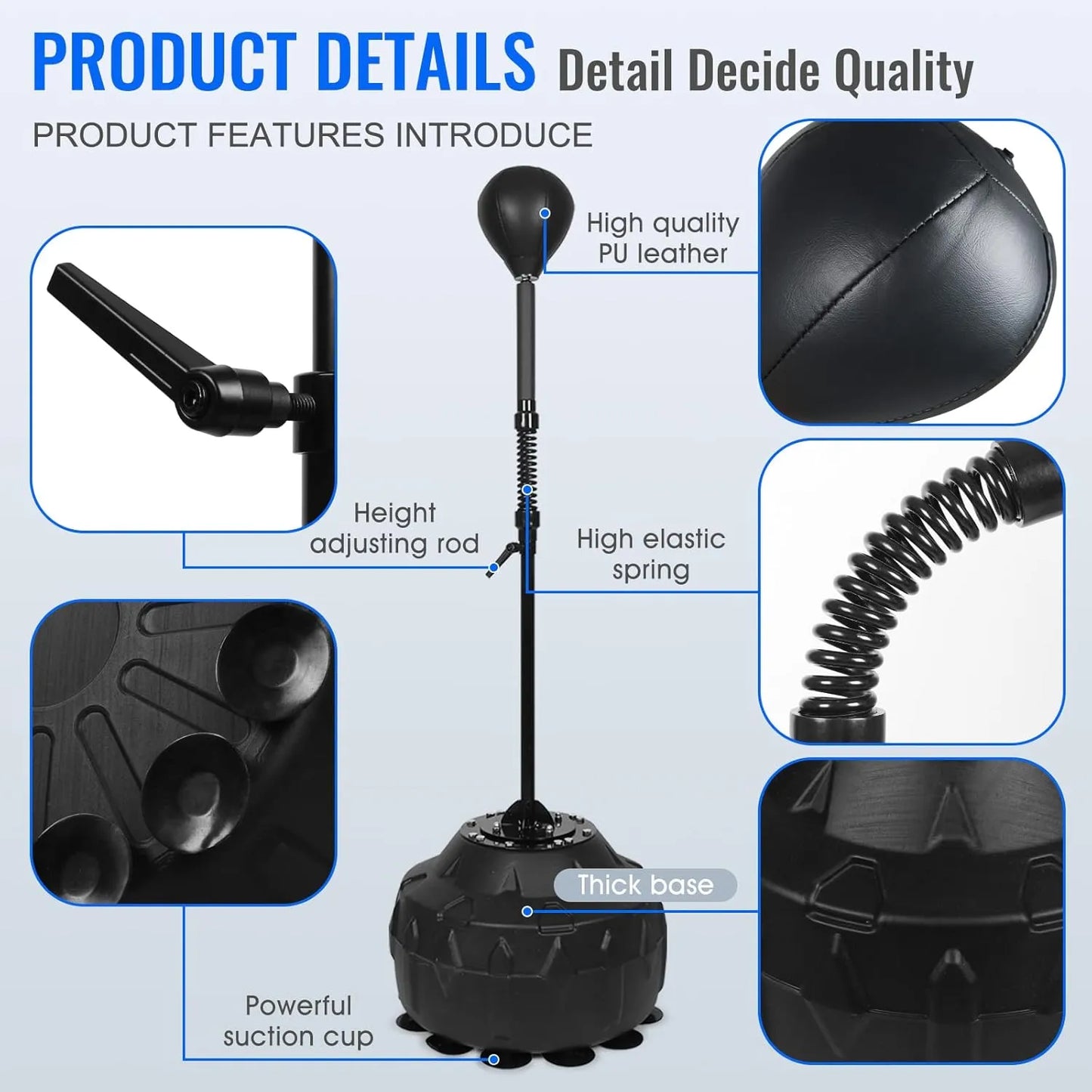 reflex speed bag thick base punching bag free standing boxing bag with adjustable height & reinforced spring strong durable relief stress ball for boxer fitness person | ideal for all surfaces, kids & adults