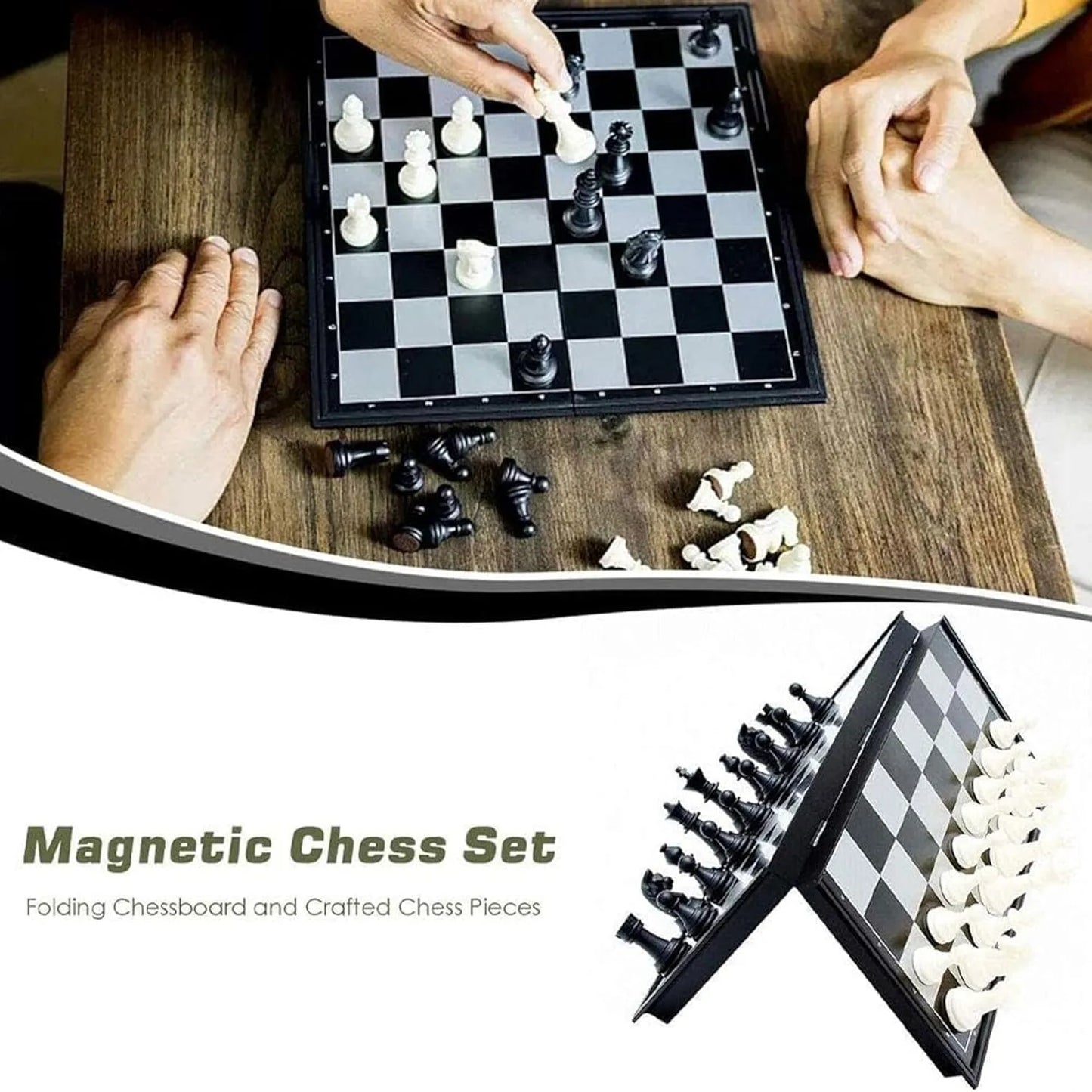 magnetic chess board set, folding travel chess game with portable storage, durable abs material | ideal for all surfaces, kids & adults | match-ready | includes pump & needle | durable & long-lasting performance