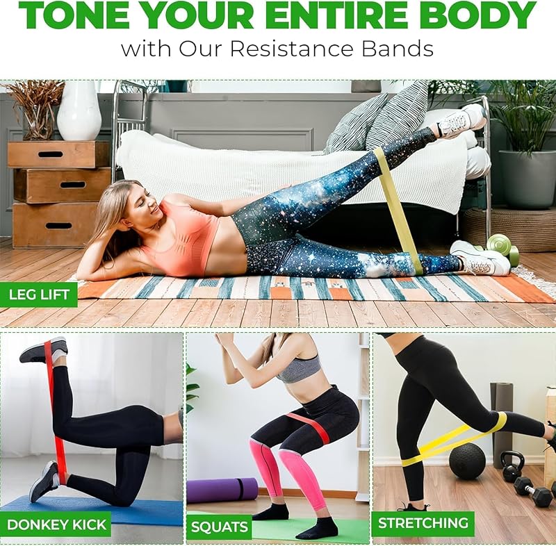 resistance bands set - 5-pack natural latex loop bands with varying
