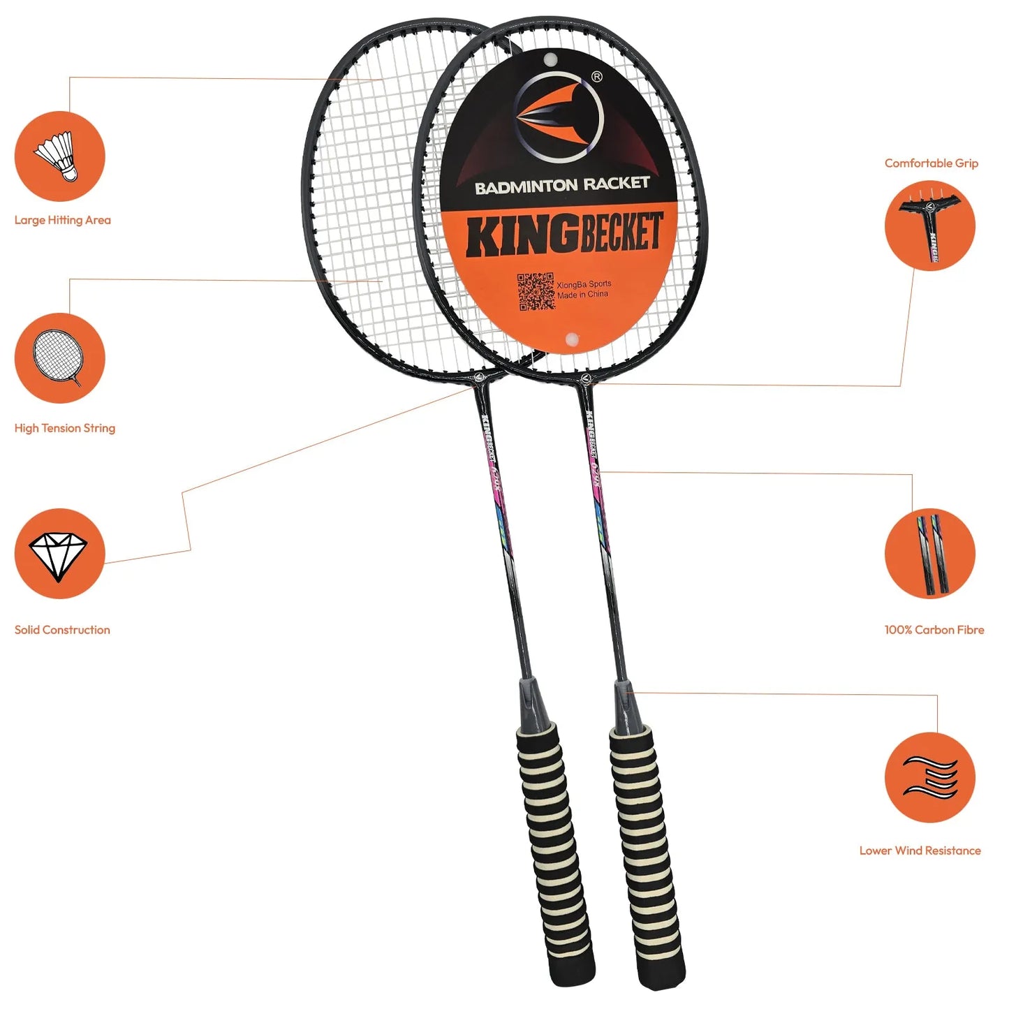 badminton rocket with grip soft handles smash power frame with free full cover ultra light weight carbon fiber single high grade perfect for men and women | ideal for all surfaces, kids & adults
