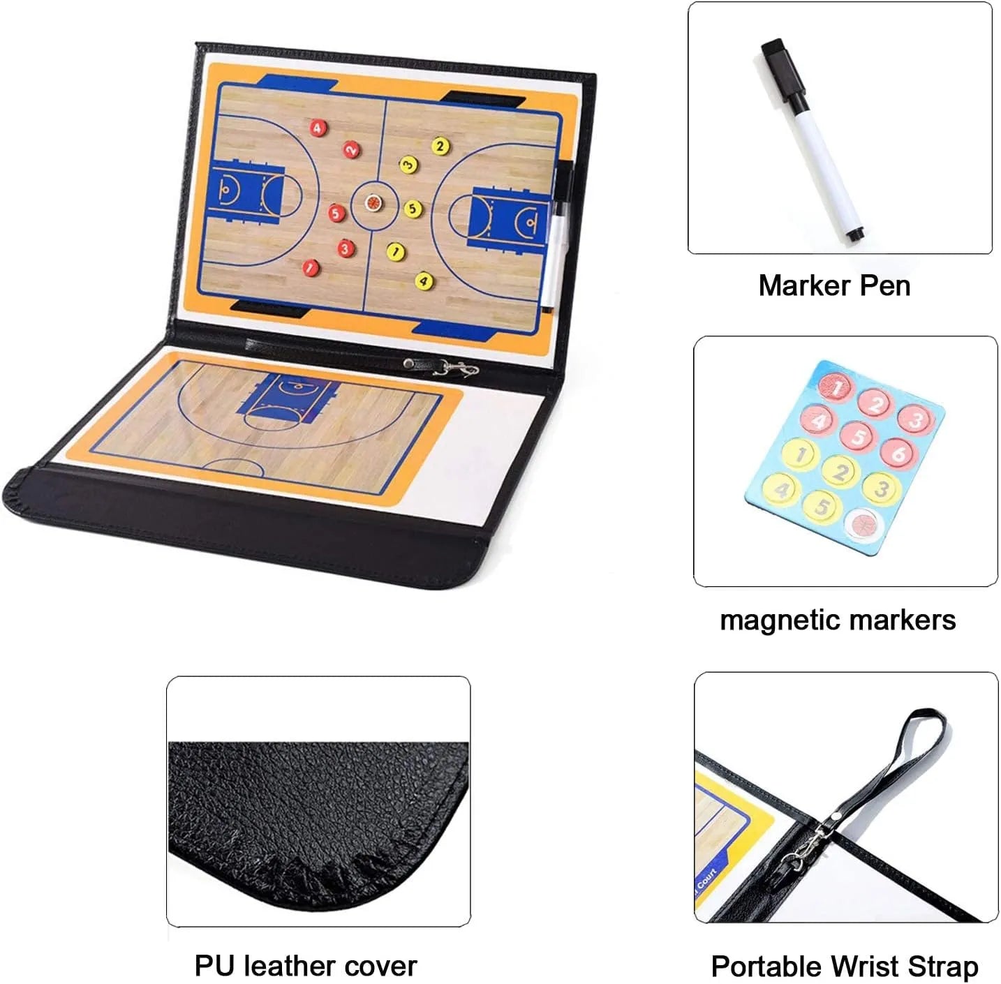 basketball coaching board professional coaches clipboard portable strategy coach board kit tactical magnetic board kit with marker pen and zipper bag (2b0003) | ideal for all surfaces, kids & adults