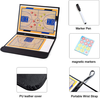 Basketball Coaching Board Professional Coaches Clipboard Portable Strategy Coach Board Kit Tactical Magnetic Board Kit With Marker Pen And Zipper Bag (2B0003) | Ideal for All Surfaces, Kids & Adults