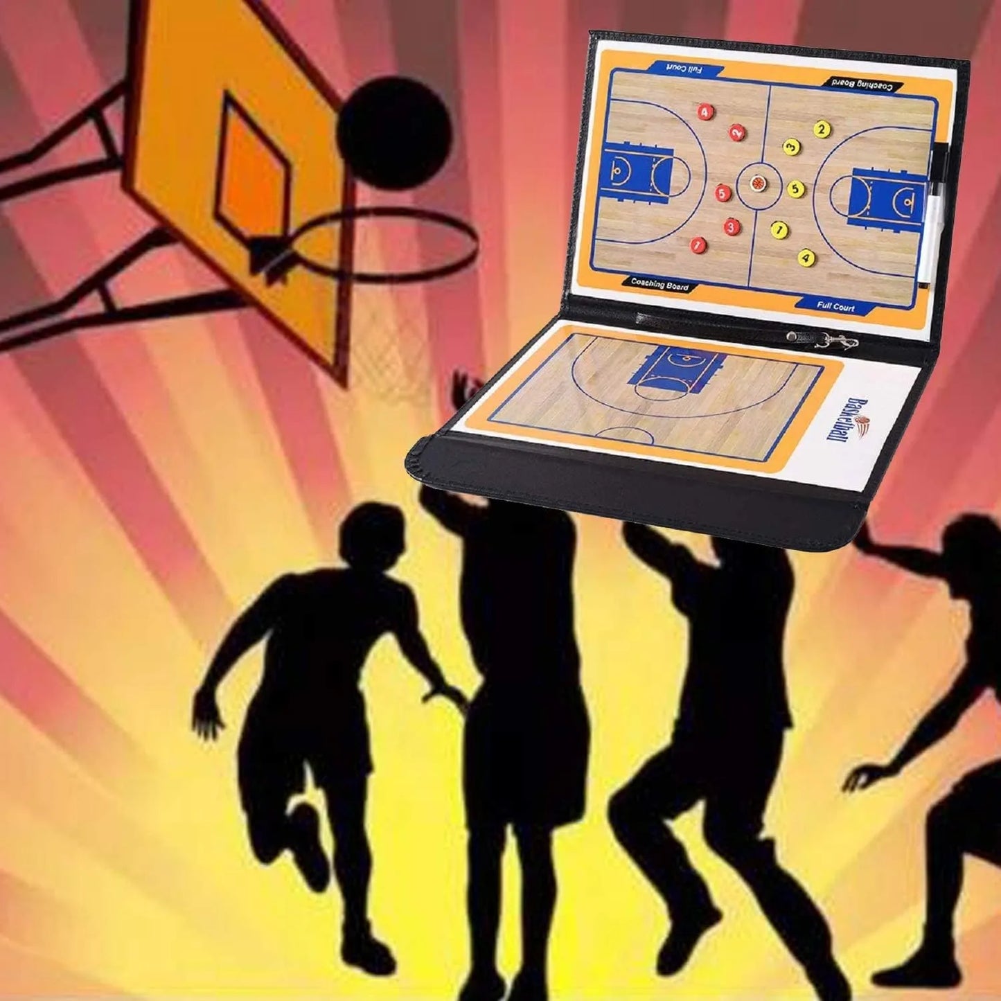 basketball coaching board professional coaches clipboard portable strategy coach board kit tactical magnetic board kit with marker pen and zipper bag (2b0003) | ideal for all surfaces, kids & adults