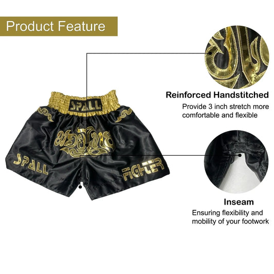 Boxing Shorts For Men Muay Thai Shorts For Kickboxing Wrestling Grappling Fight And Cross Training Martial Arts Training Gym Clothing | Ideal for All Surfaces, Kids & Adults | Match-Ready