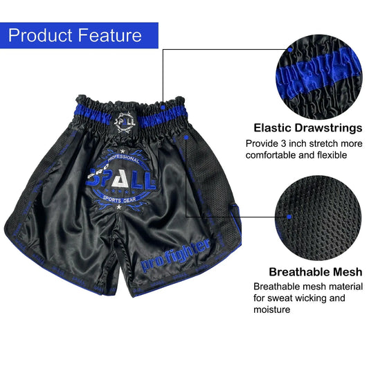Boxing Shorts For Men Muay Thai Shorts For Kickboxing Wretling Grappling Fight And Cross Training Martial Arts Training Gym Clothing | Ideal for All Surfaces, Kids & Adults | Match-Ready