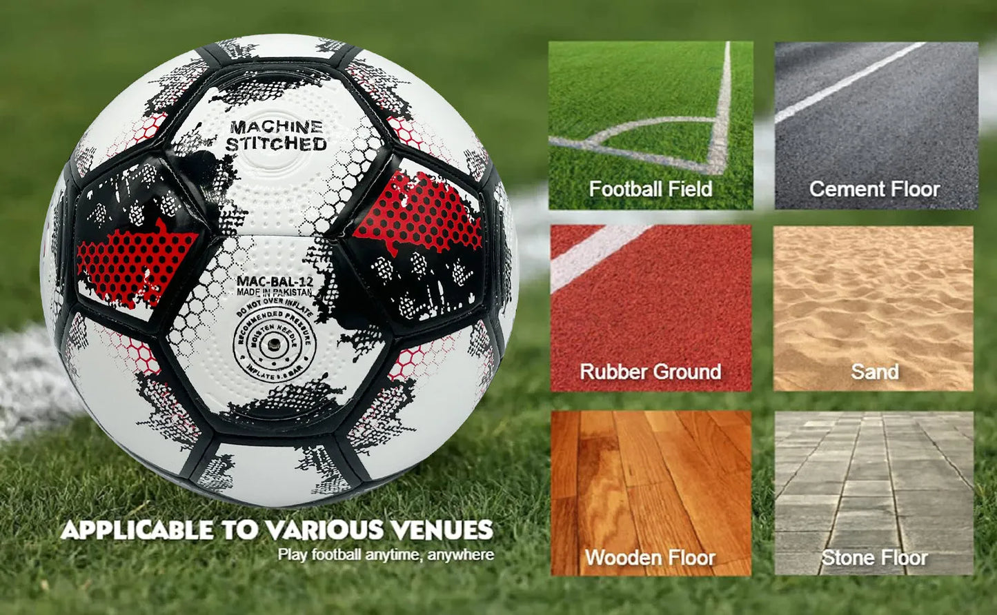 football soccer ball for matches world cup best indoor/outdoor water proof ball for professional training and match men and women youth and adult(mac-ball-12) | ideal for all surfaces, kids & adults