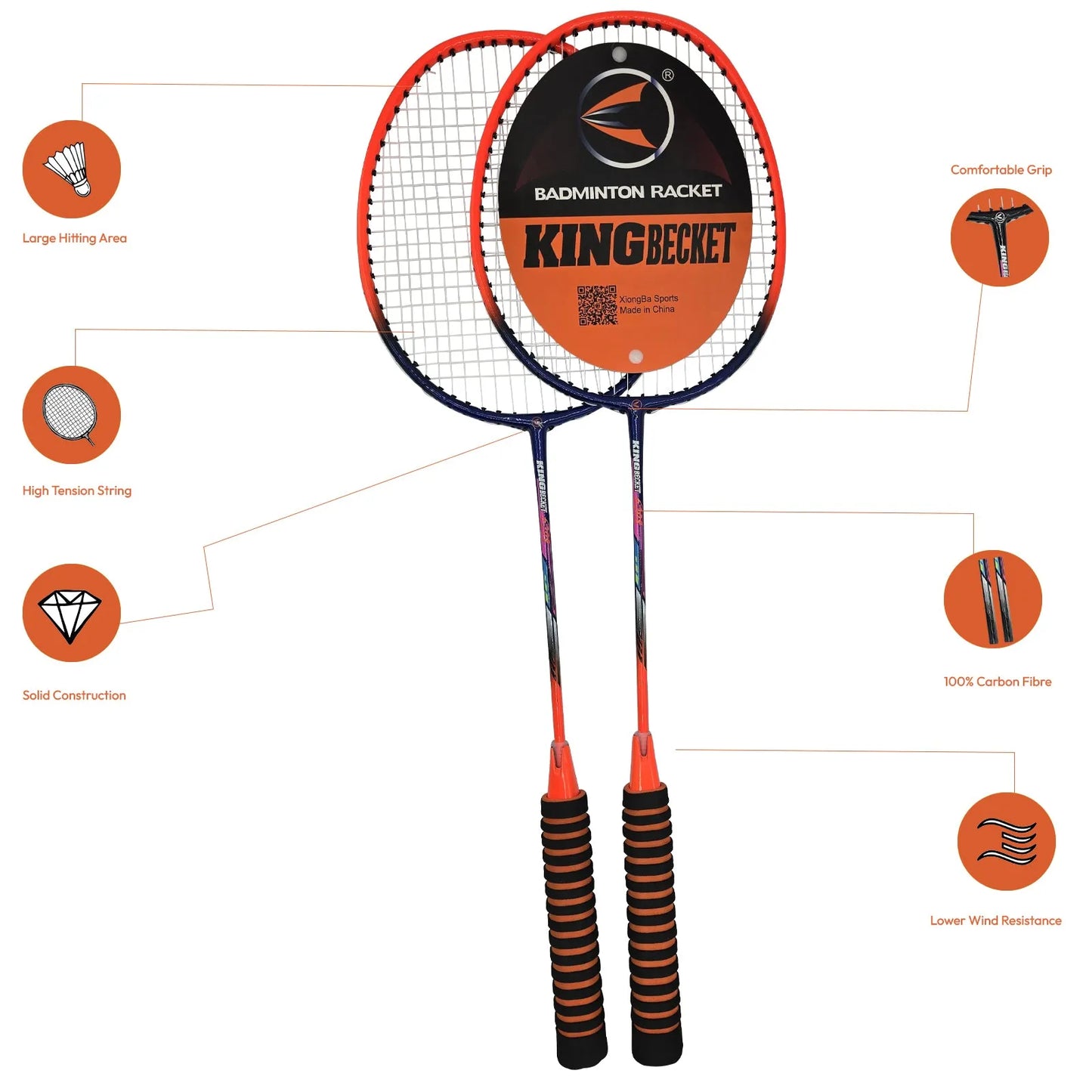 badminton rocket with grip soft handles smash power frame with free full cover ultra light weight carbon fiber single high grade perfect for men and women | ideal for all surfaces, kids & adults