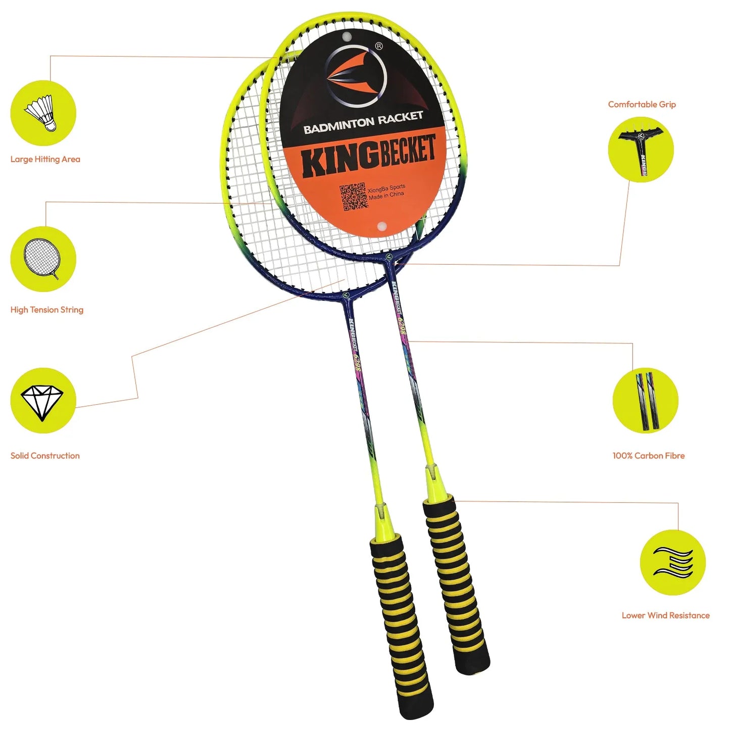 badminton rocket with grip soft handles smash power frame with free full cover ultra light weight carbon fiber single high grade perfect for men and women | ideal for all surfaces, kids & adults