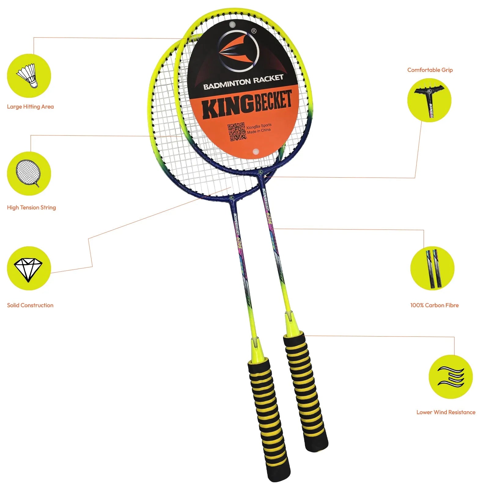 Badminton Rocket With Grip Soft Handles Smash Power Frame With Free Full Cover Ultra Light Weight Carbon Fiber Single High Grade Perfect For Men And Women | Ideal for All Surfaces, Kids & Adults