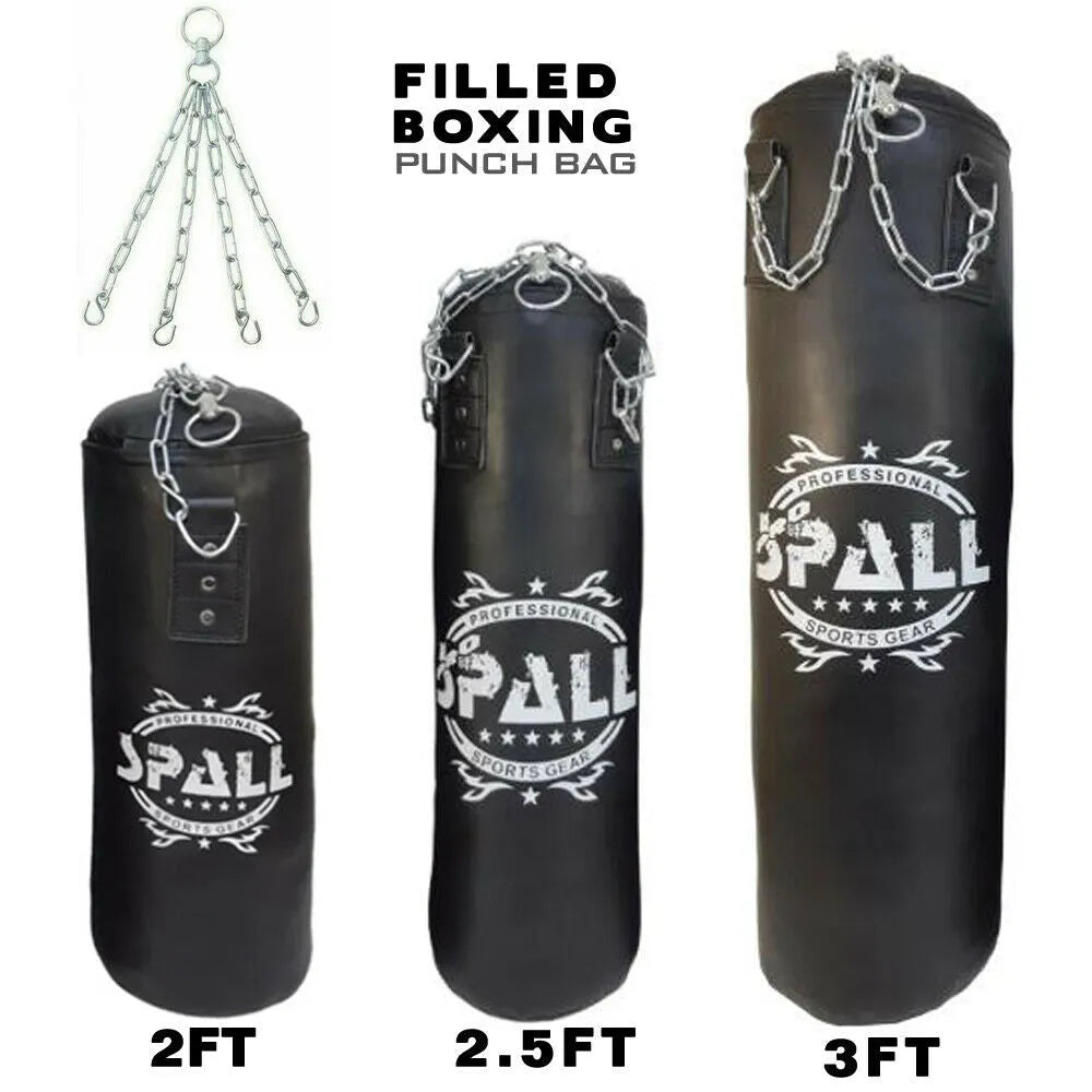 spall boxing punching bag with chain mma training gym training maya hide leather bag gym equipment(si-1094) | ideal for all surfaces, kids & adults | match-ready | includes pump & needle
