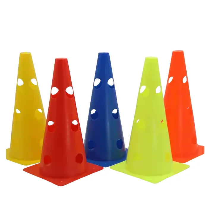 speed agility training cones with hole set  2 height levels | ideal for all surfaces, kids & adults | match-ready | includes pump & needle | durable & long-lasting performance