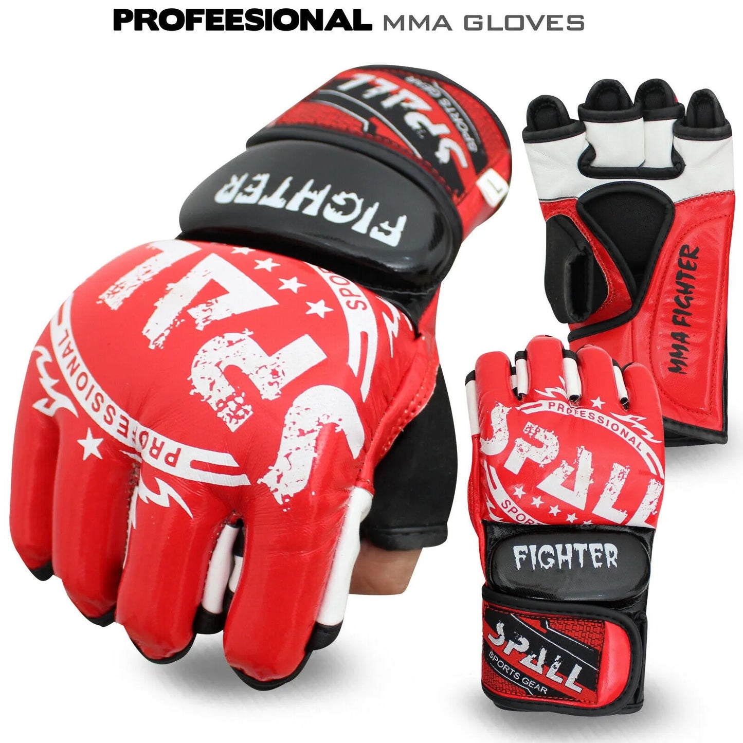 mma gloves half finger for kickboxing muay thai boxing fighting wrestling sparring sports training for men and women(si-1182) | ideal for all surfaces, kids & adults | match-ready | includes pump & needle