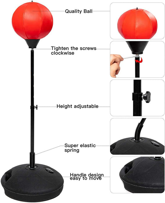 Punching Ball With Gloves And Pump With Stand height 120cm Width 39cm Depth 13cm Red Height Adjustable For Boxing Training Sports | Ideal for All Surfaces, Kids & Adults | Match-Ready | Includes Pump & Needle