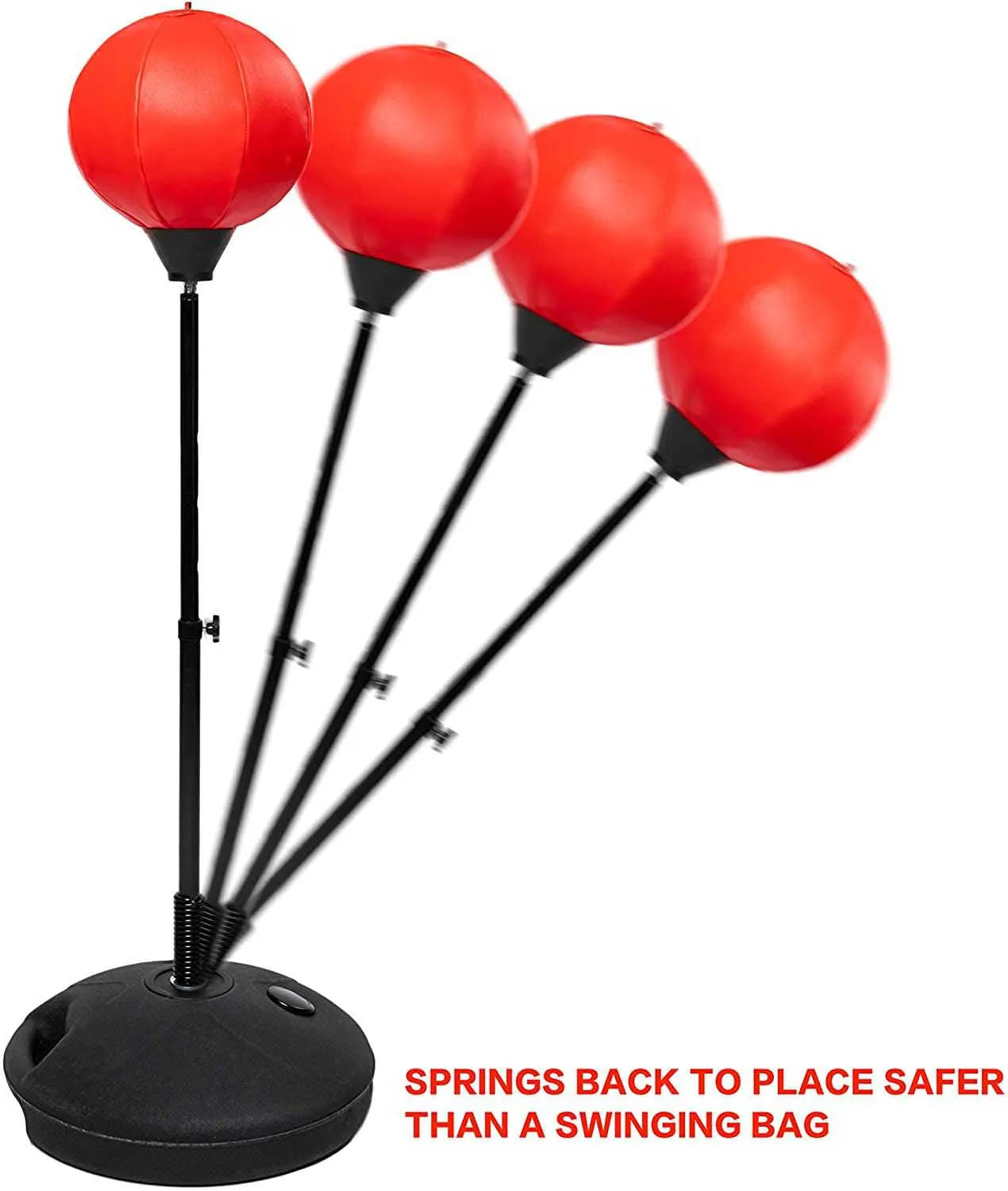punching ball with gloves and pump with stand height 120cm width 39cm depth 13cm red height adjustable for boxing training sports | ideal for all surfaces, kids & adults | match-ready | includes pump & needle