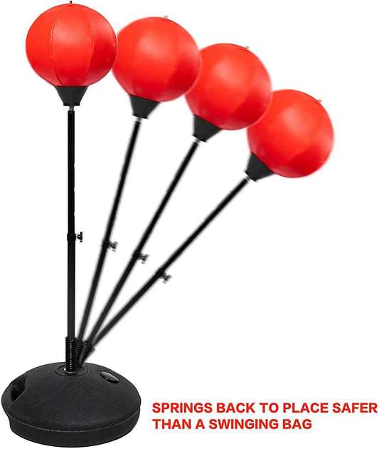 Punching Ball With Gloves And Pump With Stand height 120cm Width 39cm Depth 13cm Red Height Adjustable For Boxing Training Sports | Ideal for All Surfaces, Kids & Adults | Match-Ready | Includes Pump & Needle