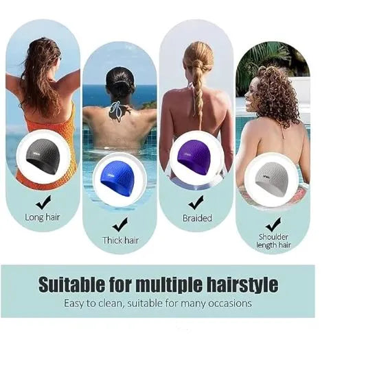 swimming cap comfortable rubber swim bubble cap waterproof high elastic for long short and curly hair curly braids silicone shower hat keep hairstyle | ideal for all surfaces, kids & adults | match-ready